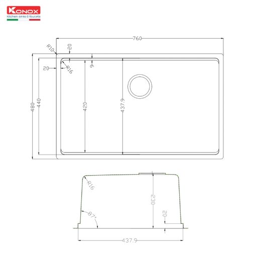 ban ve chau rua bat 1 ho chong xuoc phong cach nhat ban Konox Tari 7648SR - CHẬU RỬA BÁT KONOX TARI 7648SR