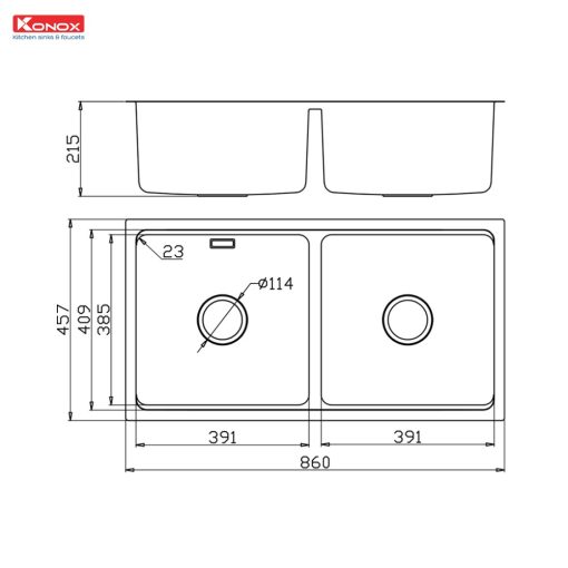 ban ve chau rua bat kn8646dub dekor - CHẬU RỬA BÁT KONOX KN8646DU DEKOR BASIC