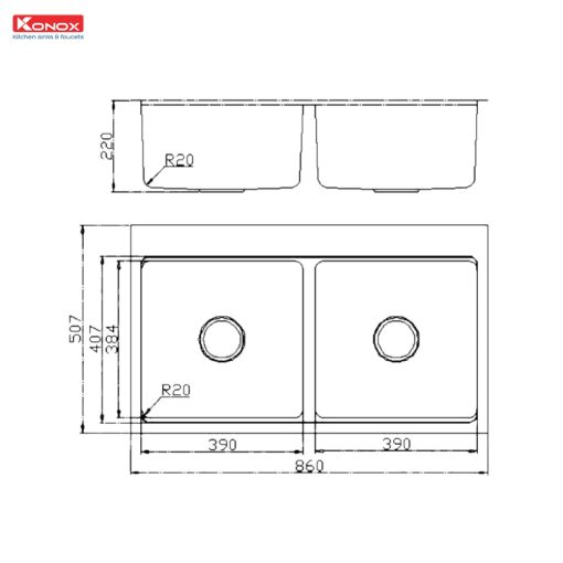 ban ve chau rua bat kn8651td dekor - CHẬU RỬA BÁT KONOX KN8651TD DEKOR BASIC