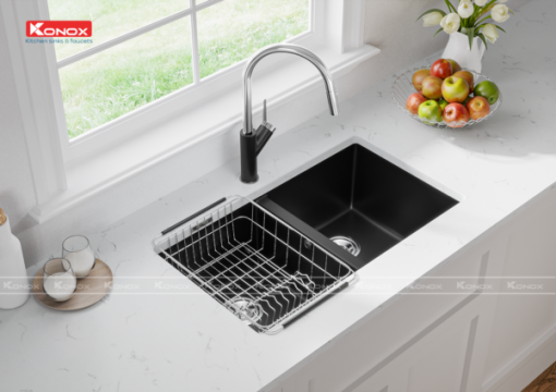 chau rua bat Veloci 760D Black voi rua bat Ponte Black 3 - CHẬU RỬA BÁT KONOX VELOCI 760D BLACK