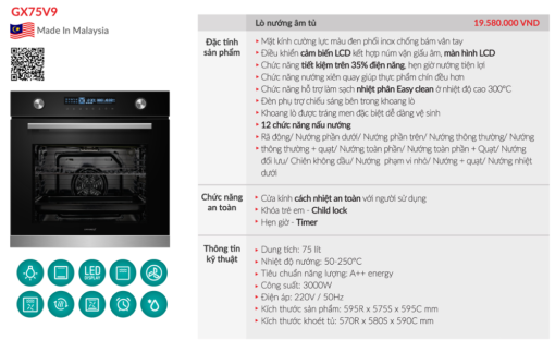 lo nuong am tu grandx - Lò nướng âm tủ GrandX GX75V9