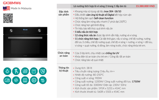 lo nuong ket hop vi song grandx - Lò nướng kết hợp vi sóng GrandX GX38MW6