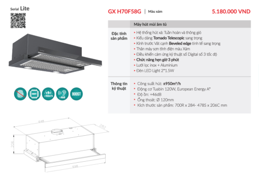 may hut mui am tu grandx gx h70f58g 7 - Máy hút mùi âm tủ GrandX GX H70F58G