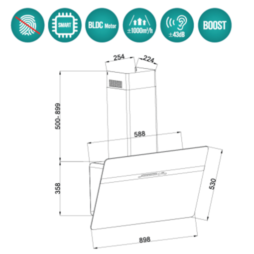 may hut mui ap tuong grandx gx h90s86b 3 - Máy hút mùi áp tường GrandX GX H90S86B