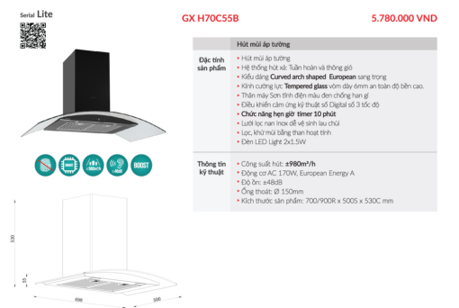 may hut mui grandx gx h70c55b 5 - Máy hút mùi GrandX GX H70C55B