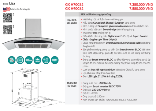 may hut mui grandx gx h90c626 - Máy hút mùi GrandX GX H90C62