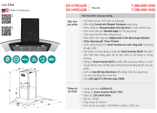 may hut mui grandx gx h90c62b 9 - Máy hút mùi GrandX GX H90C62B