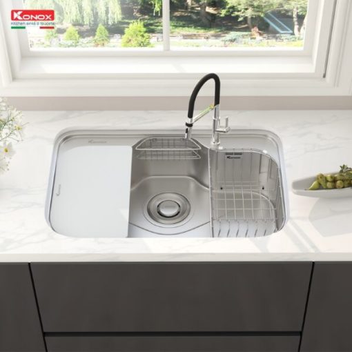 phoi canh chau rua bat inox 1 ho phong cach nhat ban Konox Tari 7851SR 600x600 1 - CHẬU RỬA BÁT KONOX TARI 7851SR-FULL