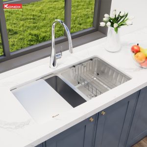 phoi canh chau rua bat kn8646dub dekor - CHẬU RỬA BÁT KONOX KN8646DU DEKOR BASIC