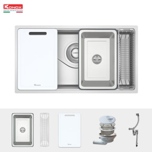 phu kien chau rua bat chong xuoc phong cach Nhat Tari 8748SR 600x600 1 - CHẬU RỬA BÁT KONOX TARI 8748SR FULL