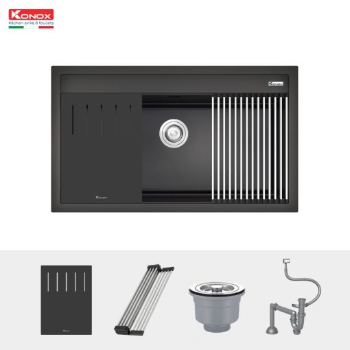 phu kien chau rua bat da terra 860s black - CHẬU RỬA BÁT KONOX TERRA 860S