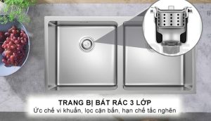 1167 chau rua bat konox undermount cube 8744du bat rac 3 lop - CHẬU RỬA BÁT KONOX CUBE 8744DU