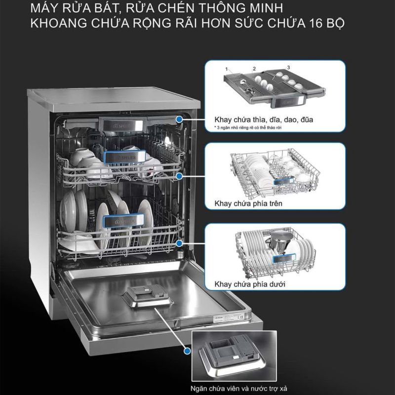 20833 khay may rua bat doc lap spelier sp 16dwkt b - MÁY RỬA BÁT 16 BỘ SPELIER SP 16DWKT/B