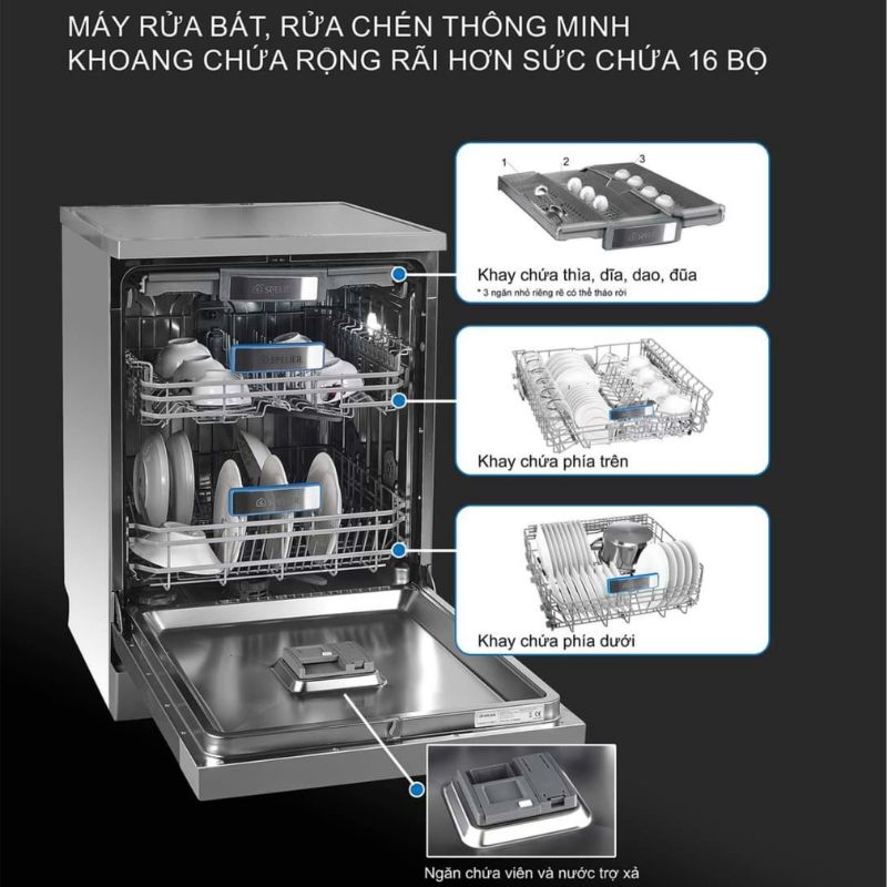 20834 khay may rua bat doc lap spelier sp 16dwkt g - MÁY RỬA BÁT 16 BỘ SPELIER SP 16DWKT/G