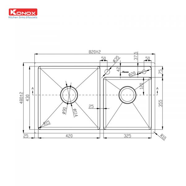 Chau rua bat Overmount Sink KN8248DO ban ve 600x600 1 - CHẬU RỬA BÁT KONOX KN8248DO Chau rua bat Overmount Sink KN8248DO ban ve 600x600 1 - CHẬU RỬA BÁT KONOX KN8248DO