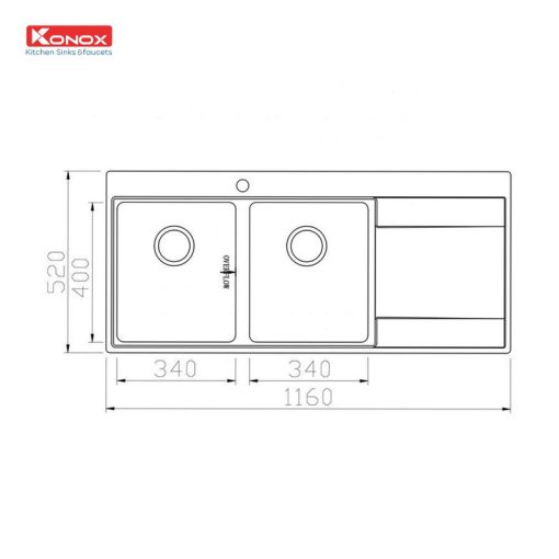 Chau rua bat Topmount Sink Unico 11652 ban ve 800x800 1 - CHẬU RỬA BÁT KONOX UNICO 11652