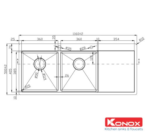 KN11650TD 1 1 - CHẬU RỬA BÁT KONOX KN8751DA RETTA