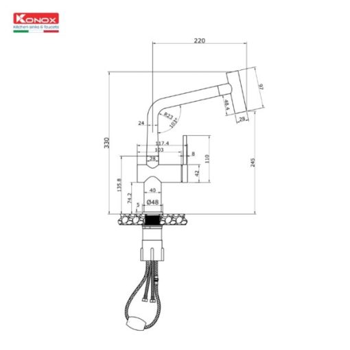 ban ve ky thuat voi rua bat day rut konox volta 600x600 5 - VÒI RỬA KONOX VOLTA BLACK
