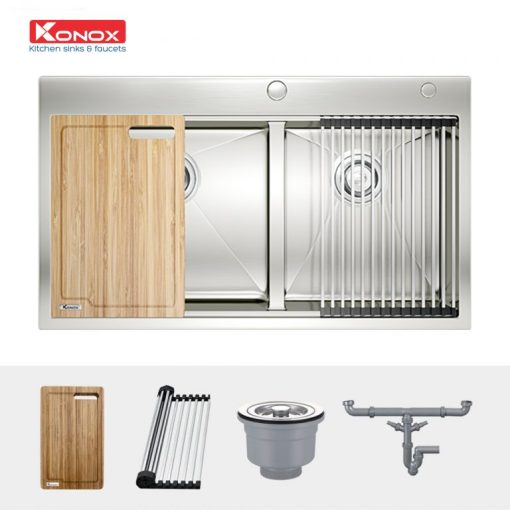 chau rua bat Workstation Sink Topmount Sink KN8250TD va phu kien 1 768x768 1 - CHẬU RỬA BÁT KONOX KN8250TD