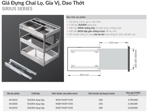 gia dung chai lo gia vi dao thot grandx xk b35s 2 - Giá đựng chai lọ, gia vị, dao thớt GrandX XK.B35S