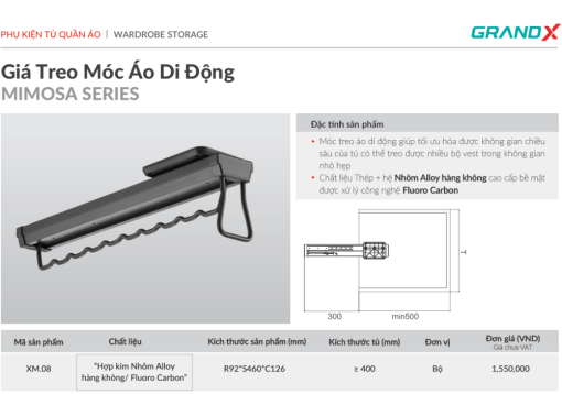 gia treo moc ao grandx xm 08 2 - Giá treo móc áo GrandX XM.08