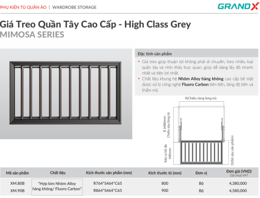 gia treo quan tay grandx xm 80b 3 - Giá treo quần tây GrandX XM.80B