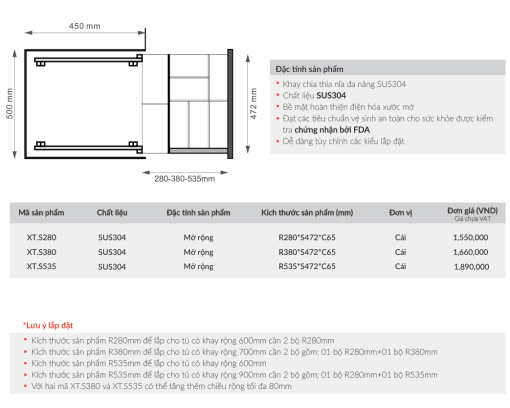 khay chia thia nia grandx xt s280 1 - Khay chia thìa nĩa GrandX XT.S280