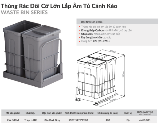 thung rac doi grandx xw d40m 2 - Thùng rác đôi GrandX XW.D40M