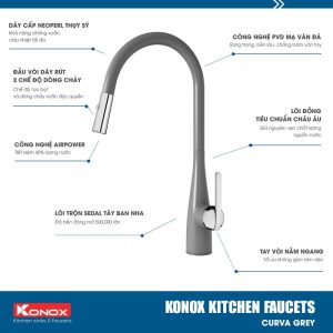 voi rua bat kitchen faucet konox model curva grey 800x800 1 - VÒI RỬA DÂY RÚT KONOX CURVA GREY
