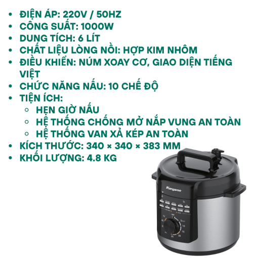 noi ap suat kangaroo kgpc6m2 1 - Nồi áp suất Kangaroo KGPC6M2