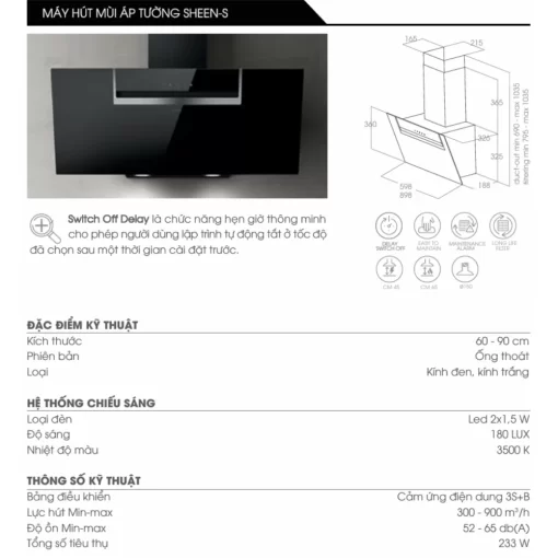 may hut mui elica sheen s bl a 90 prf01669294 - MÁY HÚT MÙI ÁP TƯỜNG ELICA SHEEN-S BL/A/90