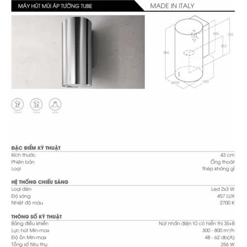 may hut mui elica tube ix a 43 prf0007783a 1 800x800 1 - MÁY HÚT MÙI ÁP TƯỜNG ELICA TUBE IX/A/43