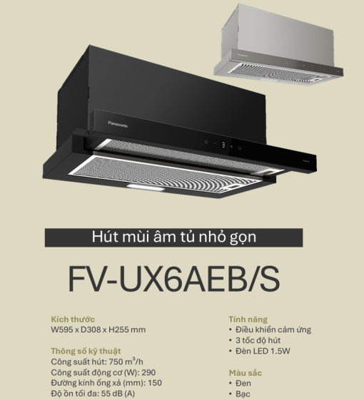 may hut mui panasonic fv ux6aeb s mau den 2 - Máy hút mùi Panasonic FV-UX6AEB/S màu đen