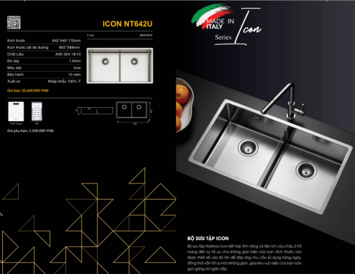 chau rua bat nobinox icon nt642u bb8400t 1 - Chậu rửa bát NoBiNox ICON NT642U BB8400T