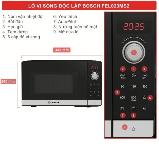 lo vi song doc lap bosch fel023ms2 9 - Lò vi sóng độc lập Bosch FEL023MS2