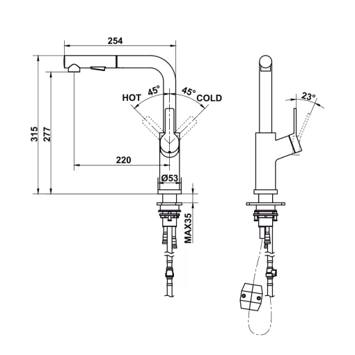 voi hafele lux p ht25 sh1p315 570 85 048 2 - Vòi rửa chén Hafele LUX-P HT25-SH1P315 570.85.048