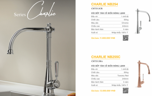 voi rua bat nobili charlie nb255c ch75513ra - Vòi rửa bát NOBILI CHARLIE NB255C CH75513RA