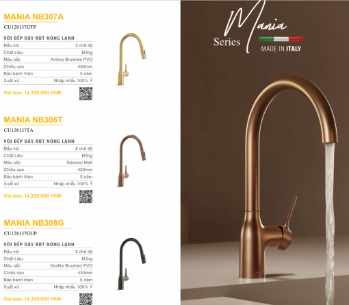 voi rua bat nobili mania nb307a cu128137gtp 1 - Vòi rửa bát NOBILI MANIA NB307A CU128137GTP