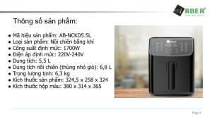 0004 - NỒI CHIÊN KHÔNG DẦU ARBER ABNCKD5.5
