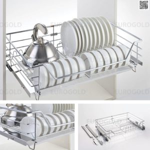 Giá bát đĩa inox nan âm tủ gắn cánh, ray giảm chấn EuroGold EG62.70