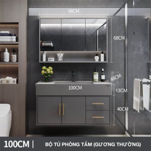 Bộ tủ phòng tắm thông minh Enic T03 - 100cm Gương Thường