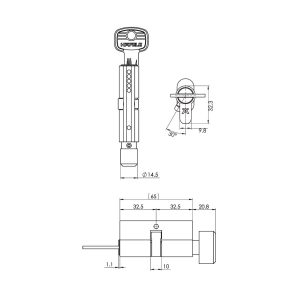 489 59 - Ruột khóa cửa đi 65mm Hafele 489.56.250