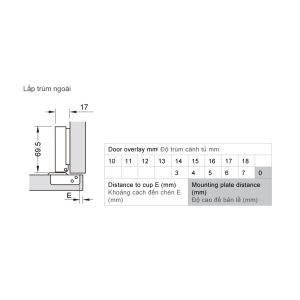 493 15 - Bản lề METALLA SM 110 độ, giảm chấn, trọn bộ DIY