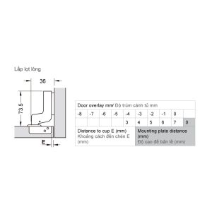 493 19 - Bản lề METALLA SM 110 độ, giảm chấn, trọn bộ DIY