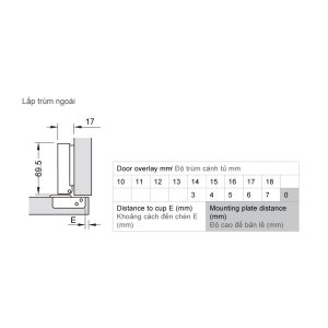 493 7 - Bản lề METALLA A 110 độ, giảm chấn, trọn bộ DIY
