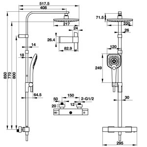 495 17 - Thanh sen kết hợp có bộ trộn điều nhiệt Hafele Intensity 495.60.102
