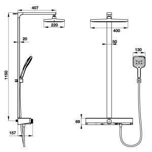 495 21 - Thanh sen kết hợp có bộ trộn điều nhiệt Hafele Hydrotech 495.60.100