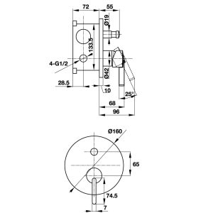495 31 - Bộ trộn sen tắm âm 2 đường nước Hafele ROOTS 495.61.147