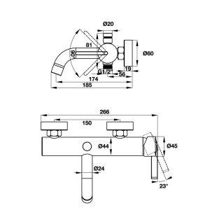 495 37 - Bộ trộn bồn tắm lắp nổi Hafele ROOTS 495.61.145