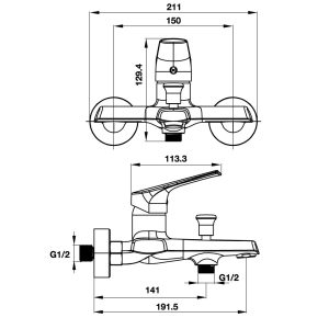 495 46 - Bộ trộn bồn tắm lắp nổi Hafele VIGOR 495.61.142